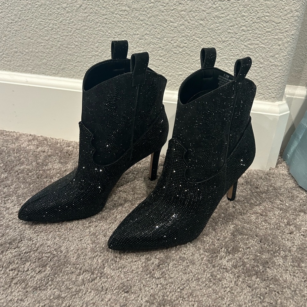 Steve Madden Glitter Black Heeled Boots